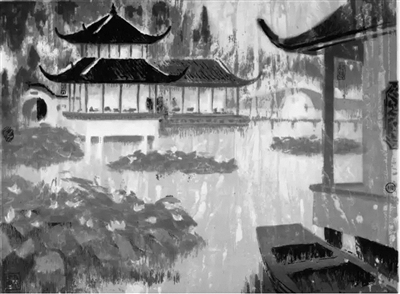 陈聿强作品《曲院风荷》（水印丝网版画）